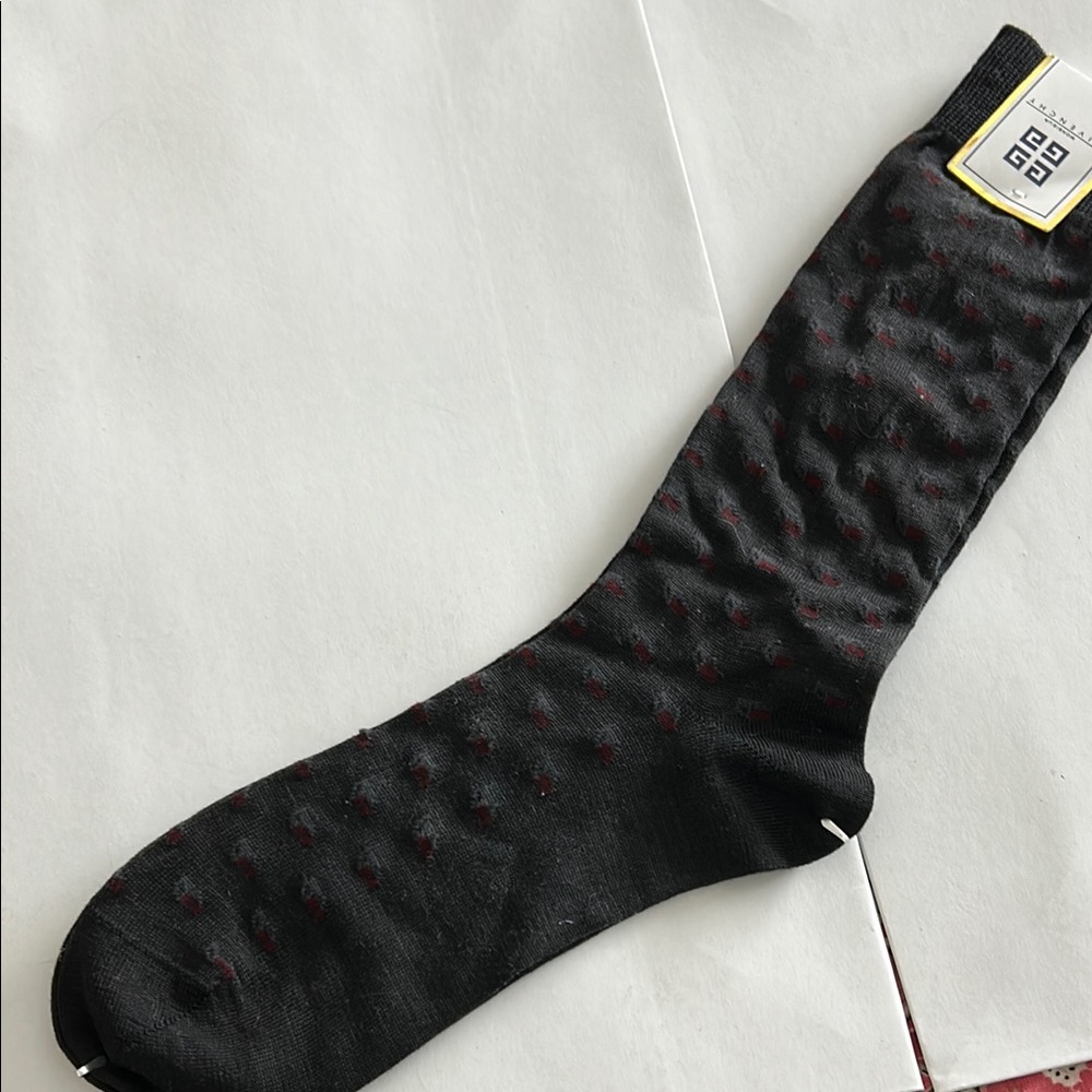 Givenchy Dark Gray and Red Dress Socks with Geometric Pattern